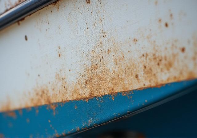 Scafo di una barca opaco e sporco prima della lucidatura